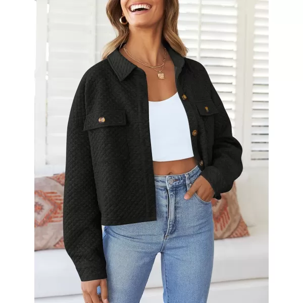 imageZESICA Womens Fall Casual Shacket Jackets 2023 Long Sleeve Button Down Lightweight Cropped Shirt Outerwear Coat with PocketsBlack