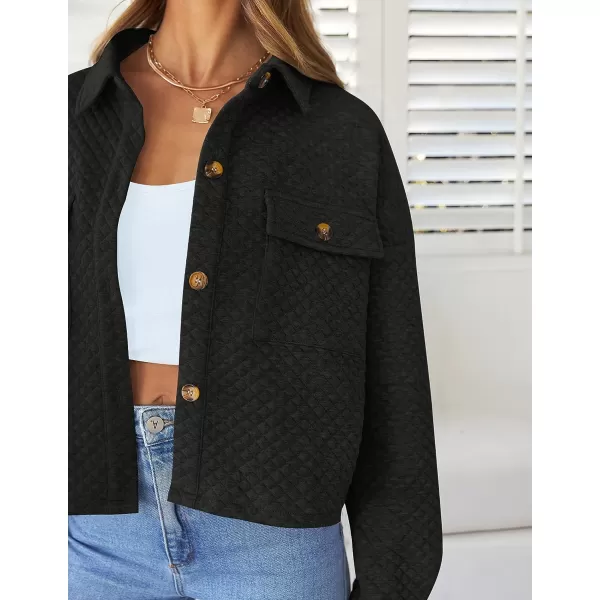 imageZESICA Womens Fall Casual Shacket Jackets 2023 Long Sleeve Button Down Lightweight Cropped Shirt Outerwear Coat with PocketsBlack