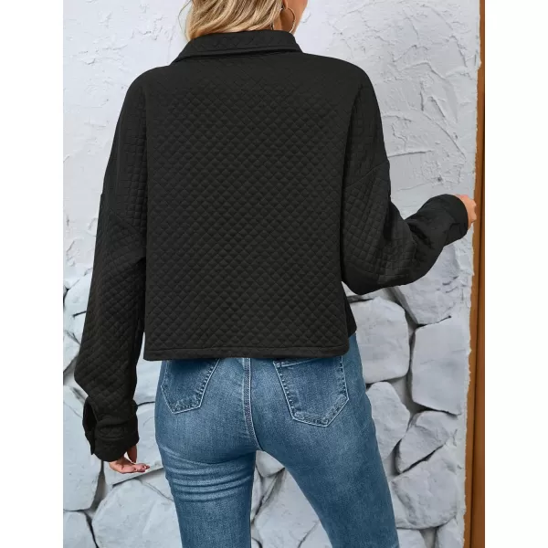 imageZESICA Womens Fall Casual Shacket Jackets 2023 Long Sleeve Button Down Lightweight Cropped Shirt Outerwear Coat with PocketsBlack