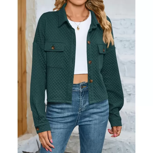 imageZESICA Womens Fall Casual Shacket Jackets 2023 Long Sleeve Button Down Lightweight Cropped Shirt Outerwear Coat with PocketsDarkgreen