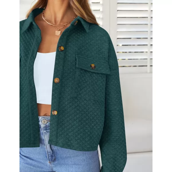 imageZESICA Womens Fall Casual Shacket Jackets 2023 Long Sleeve Button Down Lightweight Cropped Shirt Outerwear Coat with PocketsDarkgreen