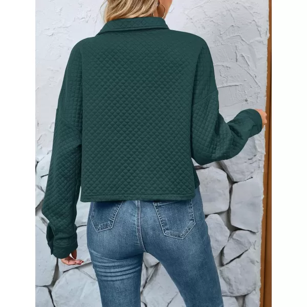 imageZESICA Womens Fall Casual Shacket Jackets 2023 Long Sleeve Button Down Lightweight Cropped Shirt Outerwear Coat with PocketsDarkgreen