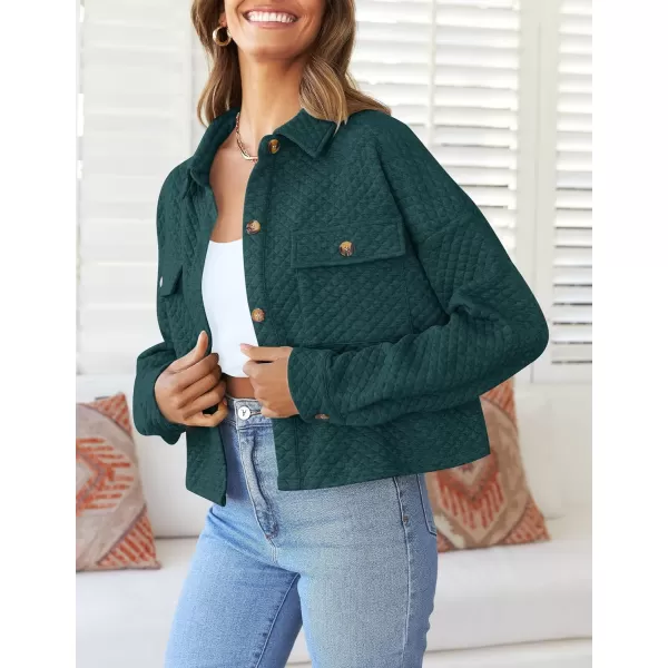 imageZESICA Womens Fall Casual Shacket Jackets 2023 Long Sleeve Button Down Lightweight Cropped Shirt Outerwear Coat with PocketsDarkgreen