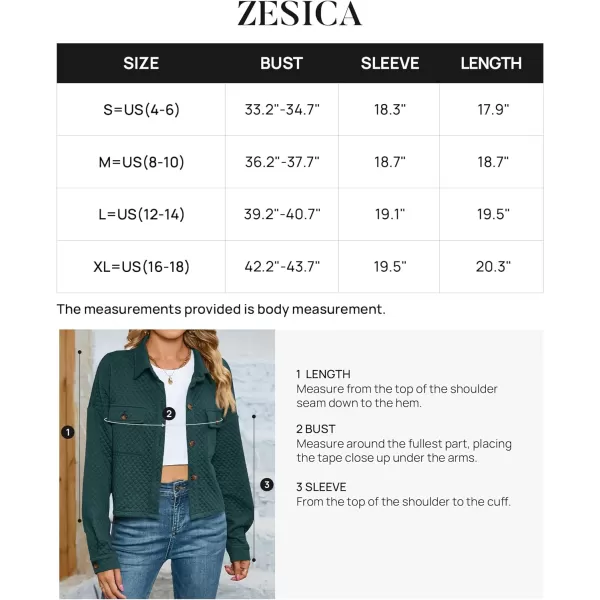 imageZESICA Womens Fall Casual Shacket Jackets 2023 Long Sleeve Button Down Lightweight Cropped Shirt Outerwear Coat with PocketsDarkgreen