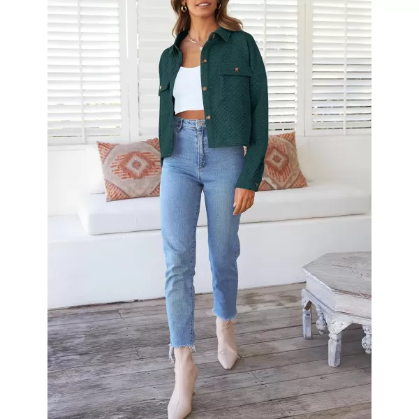 imageZESICA Womens Fall Casual Shacket Jackets 2023 Long Sleeve Button Down Lightweight Cropped Shirt Outerwear Coat with PocketsDarkgreen
