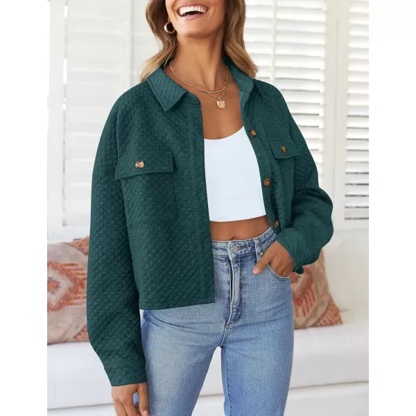 imageZESICA Womens Fall Casual Shacket Jackets 2023 Long Sleeve Button Down Lightweight Cropped Shirt Outerwear Coat with PocketsDarkgreen