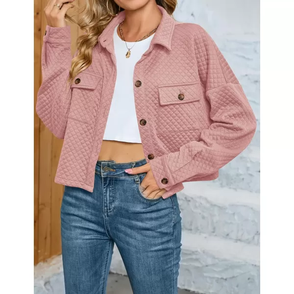 imageZESICA Womens Fall Casual Shacket Jackets 2023 Long Sleeve Button Down Lightweight Cropped Shirt Outerwear Coat with PocketsDarkpink
