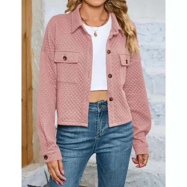 imageZESICA Womens Fall Casual Shacket Jackets 2023 Long Sleeve Button Down Lightweight Cropped Shirt Outerwear Coat with PocketsDarkpink