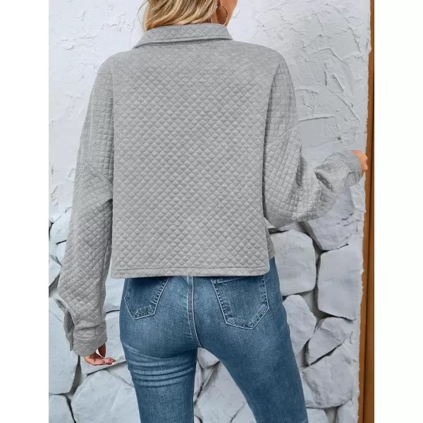 imageZESICA Womens Fall Casual Shacket Jackets 2023 Long Sleeve Button Down Lightweight Cropped Shirt Outerwear Coat with PocketsLightgrey