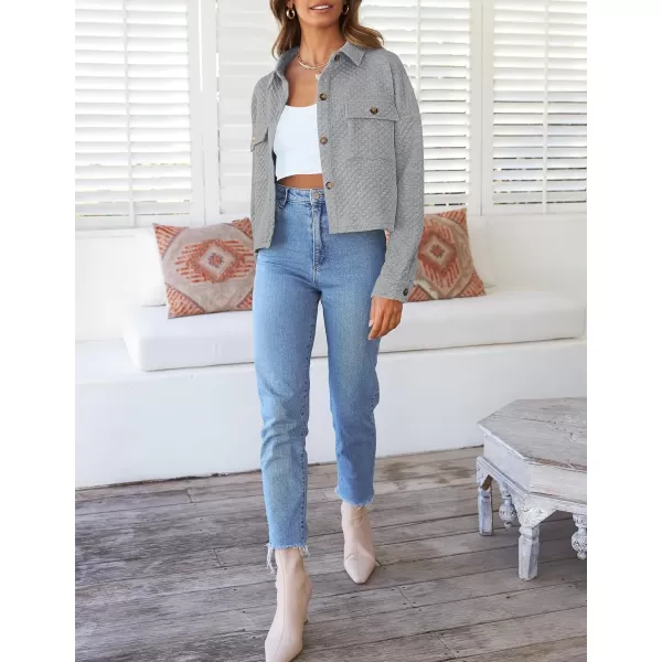 imageZESICA Womens Fall Casual Shacket Jackets 2023 Long Sleeve Button Down Lightweight Cropped Shirt Outerwear Coat with PocketsLightgrey