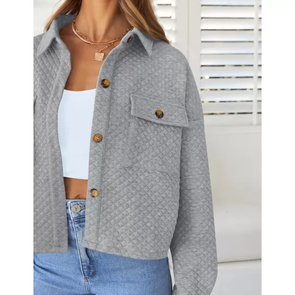 imageZESICA Womens Fall Casual Shacket Jackets 2023 Long Sleeve Button Down Lightweight Cropped Shirt Outerwear Coat with PocketsLightgrey