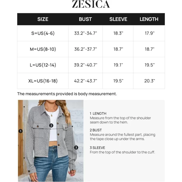 imageZESICA Womens Fall Casual Shacket Jackets 2023 Long Sleeve Button Down Lightweight Cropped Shirt Outerwear Coat with PocketsLightgrey
