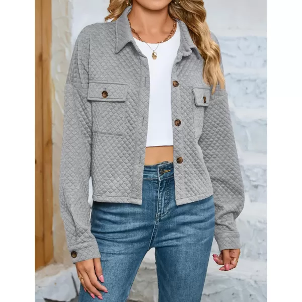 imageZESICA Womens Fall Casual Shacket Jackets 2023 Long Sleeve Button Down Lightweight Cropped Shirt Outerwear Coat with PocketsLightgrey