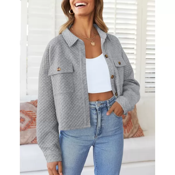imageZESICA Womens Fall Casual Shacket Jackets 2023 Long Sleeve Button Down Lightweight Cropped Shirt Outerwear Coat with PocketsLightgrey