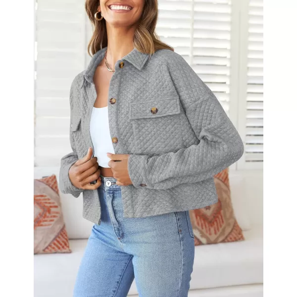 imageZESICA Womens Fall Casual Shacket Jackets 2023 Long Sleeve Button Down Lightweight Cropped Shirt Outerwear Coat with PocketsLightgrey