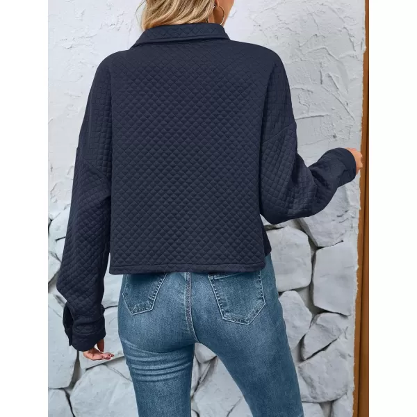 imageZESICA Womens Fall Casual Shacket Jackets 2023 Long Sleeve Button Down Lightweight Cropped Shirt Outerwear Coat with PocketsNavy