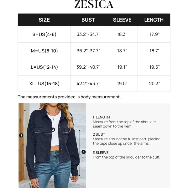imageZESICA Womens Fall Casual Shacket Jackets 2023 Long Sleeve Button Down Lightweight Cropped Shirt Outerwear Coat with PocketsNavy