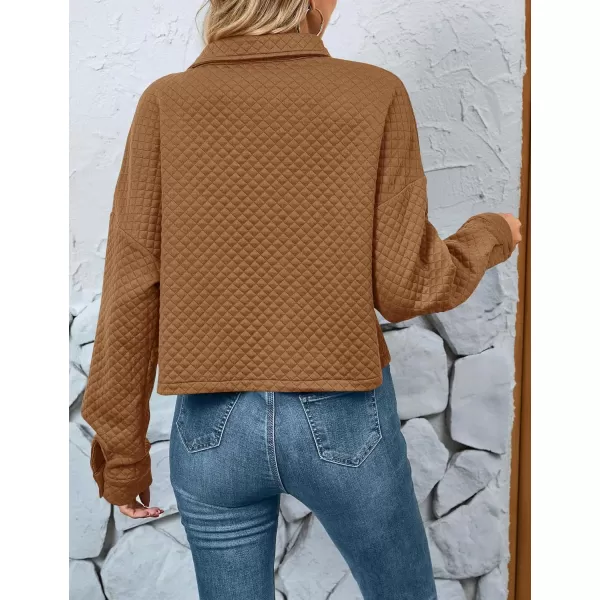 imageZESICA Womens Fall Casual Shacket Jackets 2023 Long Sleeve Button Down Lightweight Cropped Shirt Outerwear Coat with PocketsTan