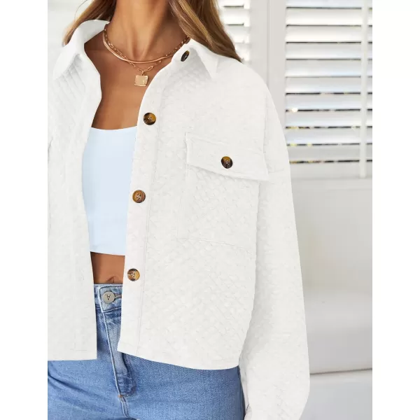 imageZESICA Womens Fall Casual Shacket Jackets 2023 Long Sleeve Button Down Lightweight Cropped Shirt Outerwear Coat with PocketsWhite