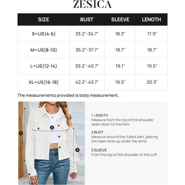 imageZESICA Womens Fall Casual Shacket Jackets 2023 Long Sleeve Button Down Lightweight Cropped Shirt Outerwear Coat with PocketsWhite