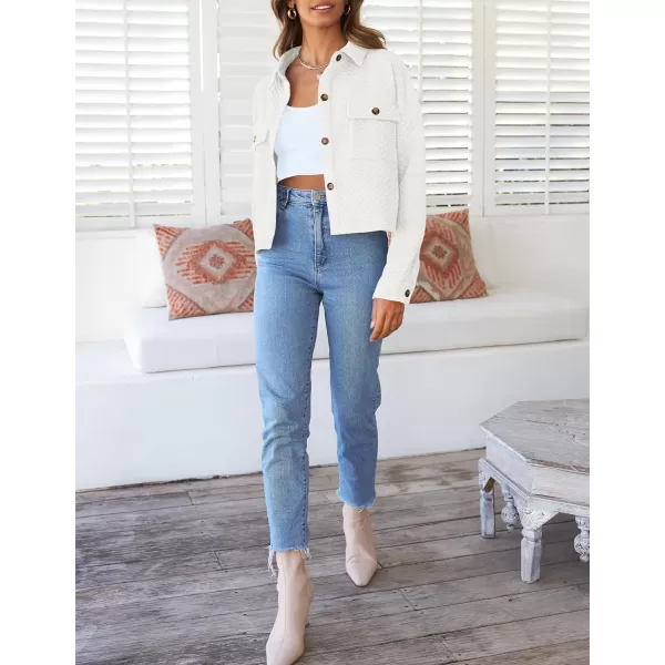 imageZESICA Womens Fall Casual Shacket Jackets 2023 Long Sleeve Button Down Lightweight Cropped Shirt Outerwear Coat with PocketsWhite