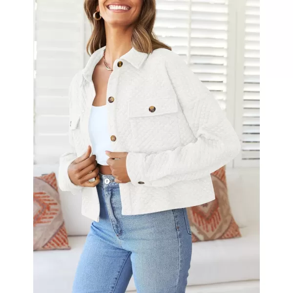 imageZESICA Womens Fall Casual Shacket Jackets 2023 Long Sleeve Button Down Lightweight Cropped Shirt Outerwear Coat with PocketsWhite
