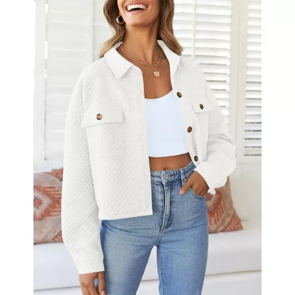 imageZESICA Womens Fall Casual Shacket Jackets 2023 Long Sleeve Button Down Lightweight Cropped Shirt Outerwear Coat with PocketsWhite