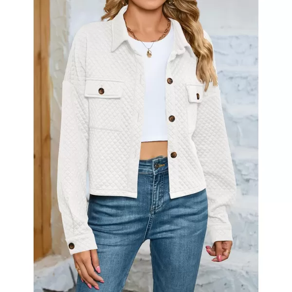 imageZESICA Womens Fall Casual Shacket Jackets 2023 Long Sleeve Button Down Lightweight Cropped Shirt Outerwear Coat with PocketsWhite