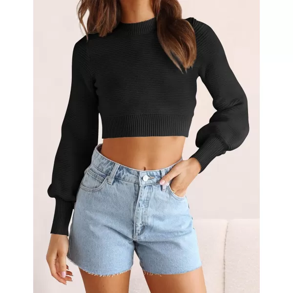 imageZESICA Womens Fall Mock Neck Cropped Sweater 2023 Long Sleeve Soft Ribbed Knit Pullover Jumper TopsBlack