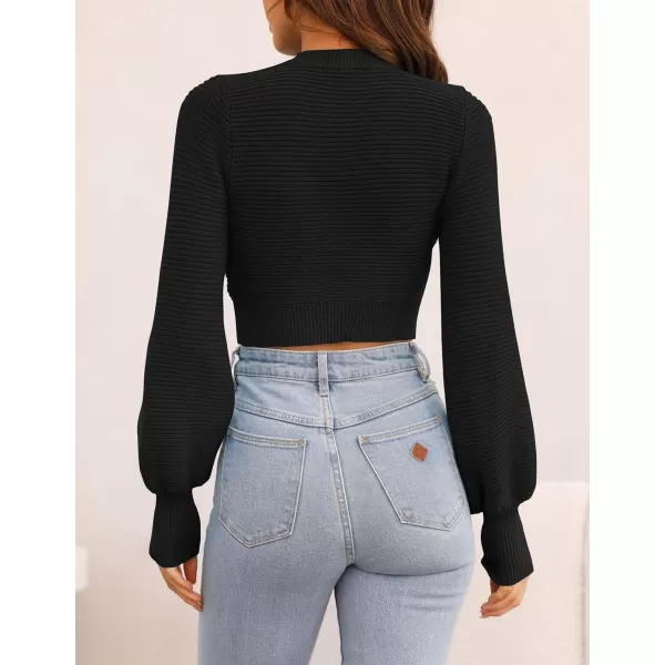 imageZESICA Womens Fall Mock Neck Cropped Sweater 2023 Long Sleeve Soft Ribbed Knit Pullover Jumper TopsBlack