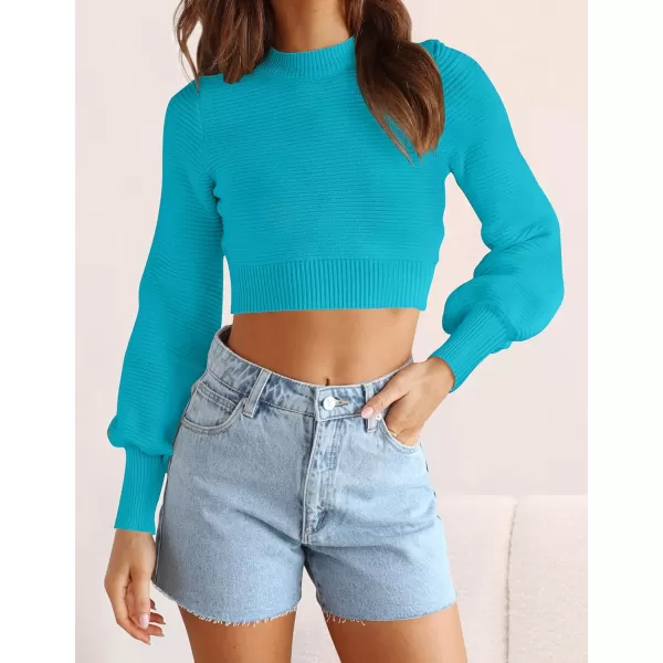 imageZESICA Womens Fall Mock Neck Cropped Sweater 2023 Long Sleeve Soft Ribbed Knit Pullover Jumper TopsCobaltblue