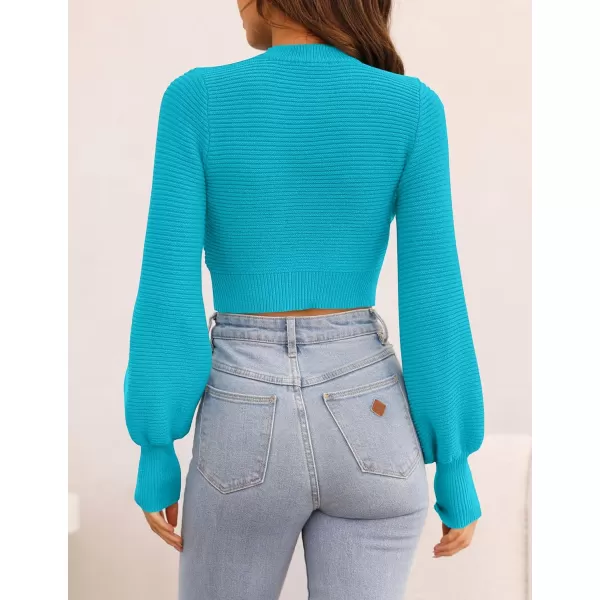 imageZESICA Womens Fall Mock Neck Cropped Sweater 2023 Long Sleeve Soft Ribbed Knit Pullover Jumper TopsCobaltblue