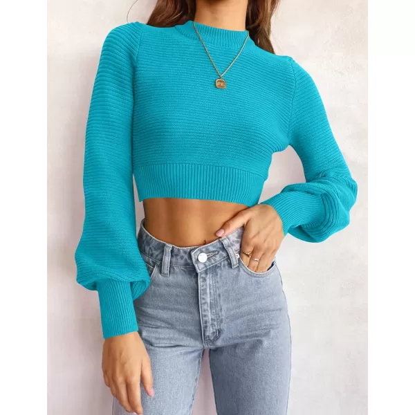 imageZESICA Womens Fall Mock Neck Cropped Sweater 2023 Long Sleeve Soft Ribbed Knit Pullover Jumper TopsCobaltblue