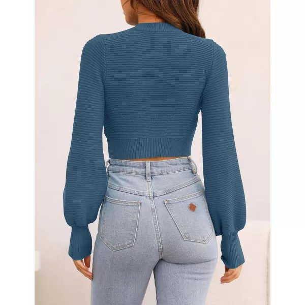 imageZESICA Womens Fall Mock Neck Cropped Sweater 2023 Long Sleeve Soft Ribbed Knit Pullover Jumper TopsDarkblue