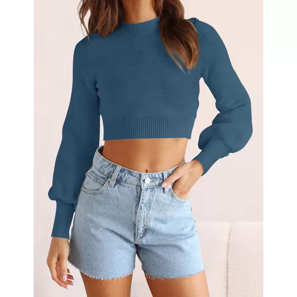 imageZESICA Womens Fall Mock Neck Cropped Sweater 2023 Long Sleeve Soft Ribbed Knit Pullover Jumper TopsDarkblue