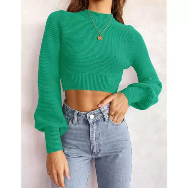 imageZESICA Womens Fall Mock Neck Cropped Sweater 2023 Long Sleeve Soft Ribbed Knit Pullover Jumper TopsGreen