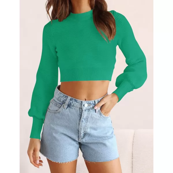 imageZESICA Womens Fall Mock Neck Cropped Sweater 2023 Long Sleeve Soft Ribbed Knit Pullover Jumper TopsGreen