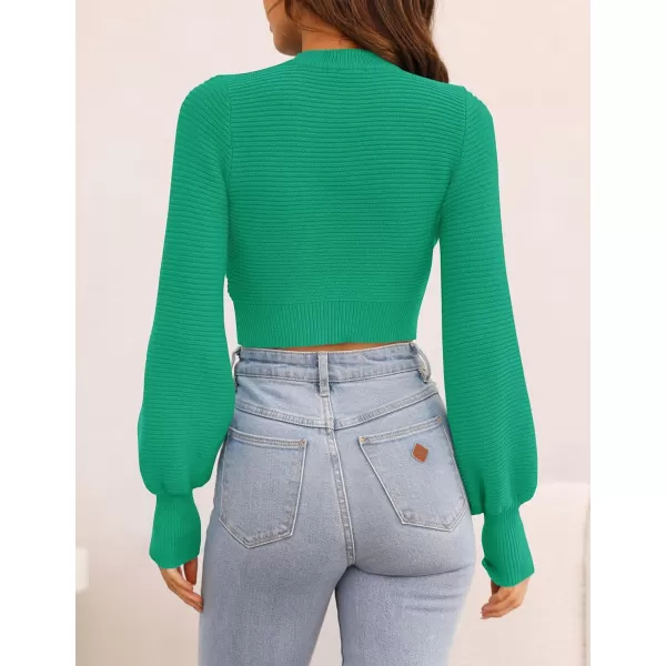 imageZESICA Womens Fall Mock Neck Cropped Sweater 2023 Long Sleeve Soft Ribbed Knit Pullover Jumper TopsGreen