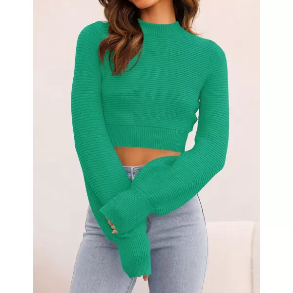 imageZESICA Womens Fall Mock Neck Cropped Sweater 2023 Long Sleeve Soft Ribbed Knit Pullover Jumper TopsGreen