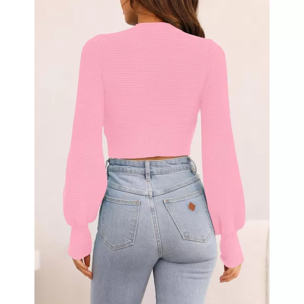 imageZESICA Womens Fall Mock Neck Cropped Sweater 2023 Long Sleeve Soft Ribbed Knit Pullover Jumper TopsHotpink