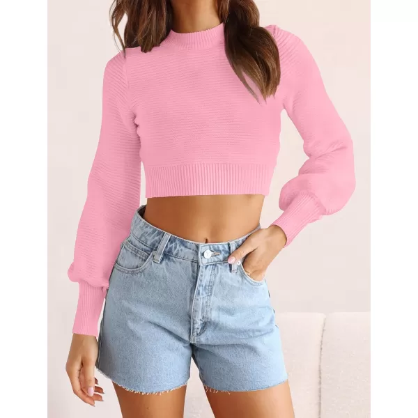 imageZESICA Womens Fall Mock Neck Cropped Sweater 2023 Long Sleeve Soft Ribbed Knit Pullover Jumper TopsHotpink