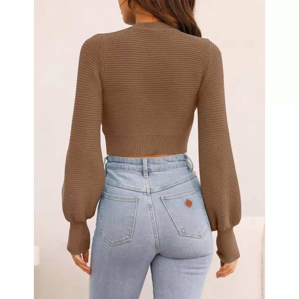 imageZESICA Womens Fall Mock Neck Cropped Sweater 2023 Long Sleeve Soft Ribbed Knit Pullover Jumper TopsKhaki
