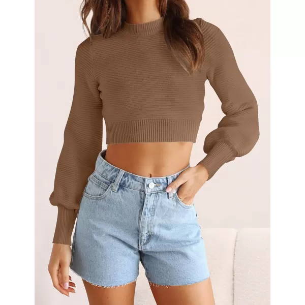 imageZESICA Womens Fall Mock Neck Cropped Sweater 2023 Long Sleeve Soft Ribbed Knit Pullover Jumper TopsKhaki
