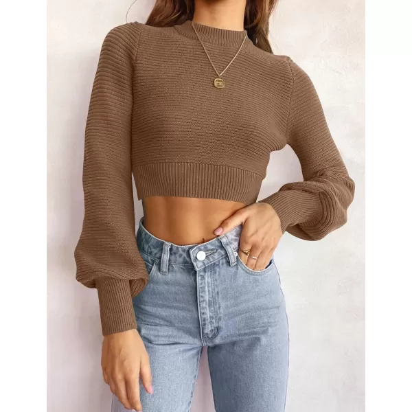 imageZESICA Womens Fall Mock Neck Cropped Sweater 2023 Long Sleeve Soft Ribbed Knit Pullover Jumper TopsKhaki