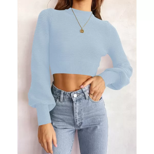 imageZESICA Womens Fall Mock Neck Cropped Sweater 2023 Long Sleeve Soft Ribbed Knit Pullover Jumper TopsLightblue