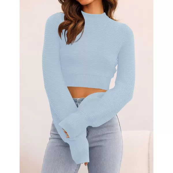 imageZESICA Womens Fall Mock Neck Cropped Sweater 2023 Long Sleeve Soft Ribbed Knit Pullover Jumper TopsLightblue