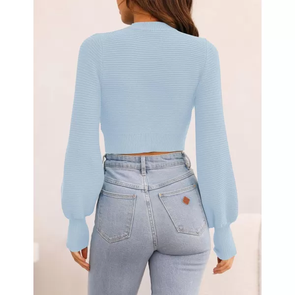 imageZESICA Womens Fall Mock Neck Cropped Sweater 2023 Long Sleeve Soft Ribbed Knit Pullover Jumper TopsLightblue