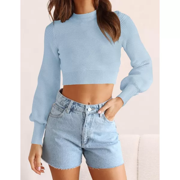 imageZESICA Womens Fall Mock Neck Cropped Sweater 2023 Long Sleeve Soft Ribbed Knit Pullover Jumper TopsLightblue