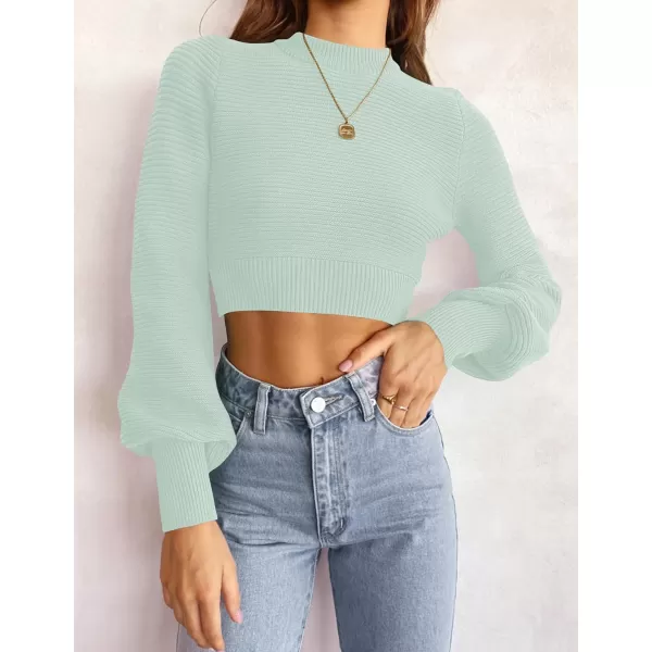 imageZESICA Womens Fall Mock Neck Cropped Sweater 2023 Long Sleeve Soft Ribbed Knit Pullover Jumper TopsLightgreen