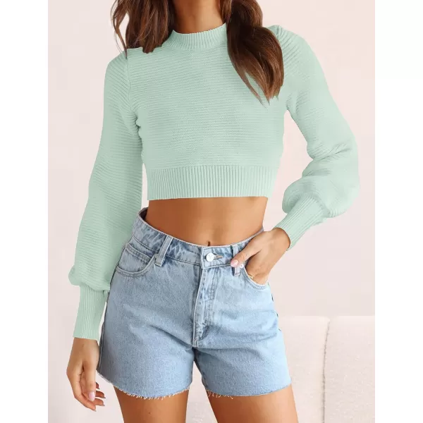 imageZESICA Womens Fall Mock Neck Cropped Sweater 2023 Long Sleeve Soft Ribbed Knit Pullover Jumper TopsLightgreen